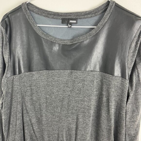 Aritzia Wilfred Free Simone Gray/Black Shirt w/ Faux Leather Embellishments - Picture 5 of 11